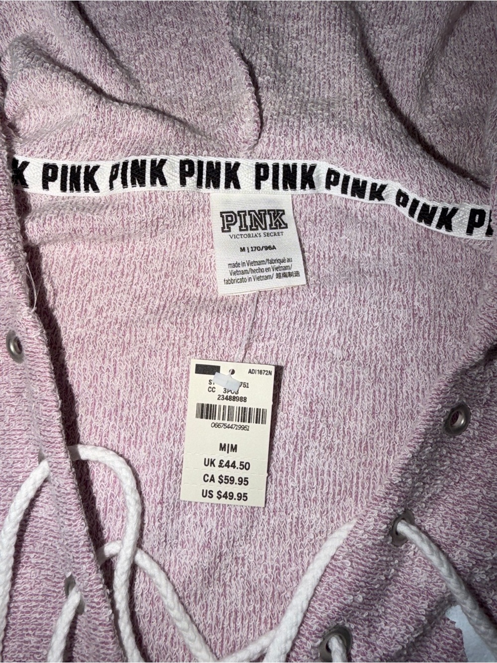 PINK Victoria's Secret Lace-Up Hooded Pullover - Lavender Pink - Picture 3 of 5